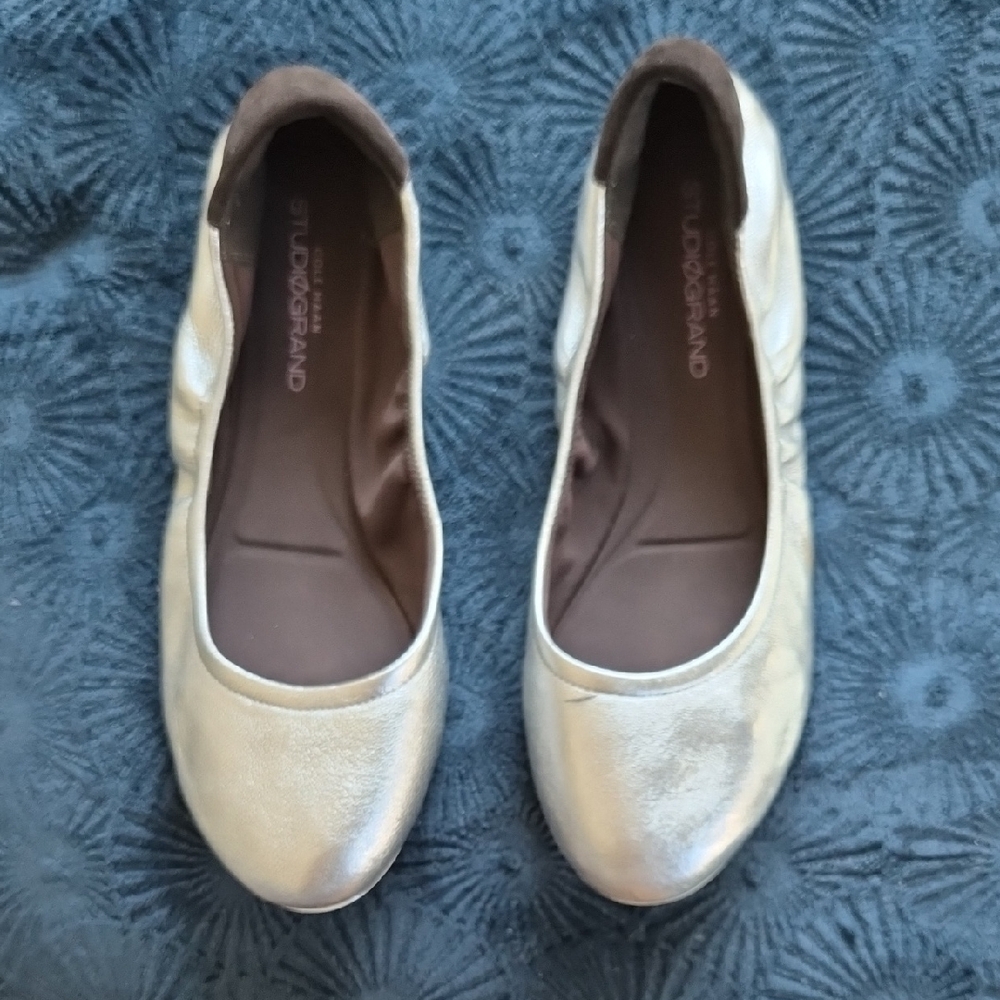 Cole Haan Studiogrand Metallic Silver Ballet Flats Size 9B
